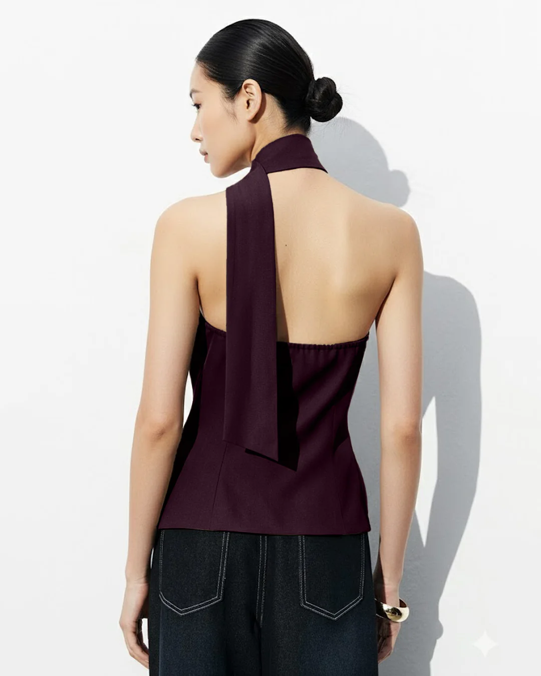 Asymmetric Drape Neck Single-Breasted Vest Top in Purple - Image 2