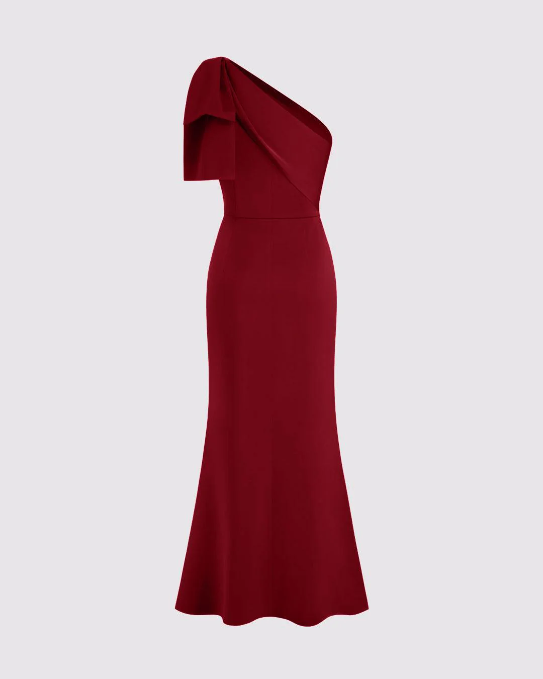 Asymmetrical Neck Bowknot Maxi Dress In Burgundy - Image 2