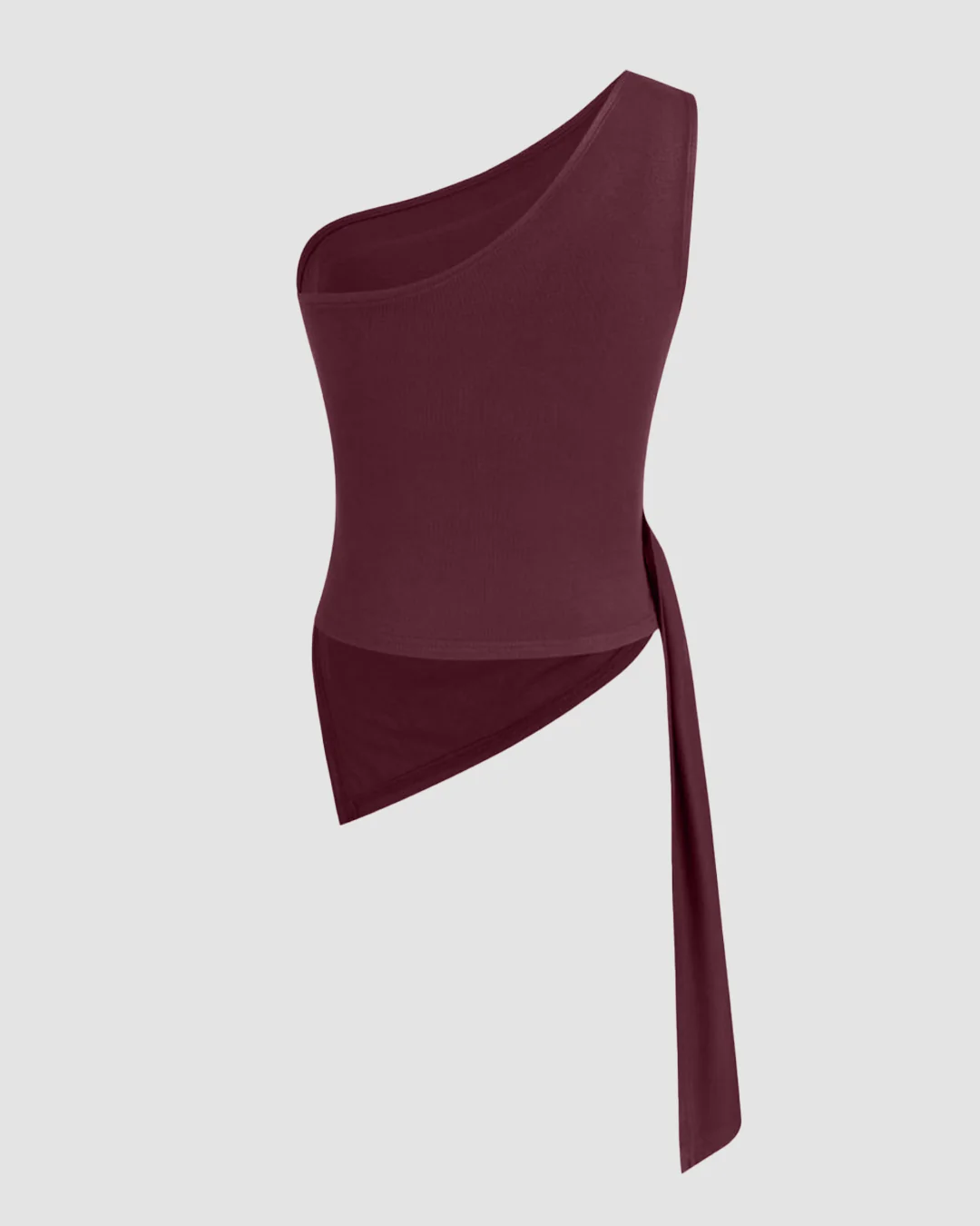 Asymmetrical Neck Ruched Tank Top in Maroon - Image 2