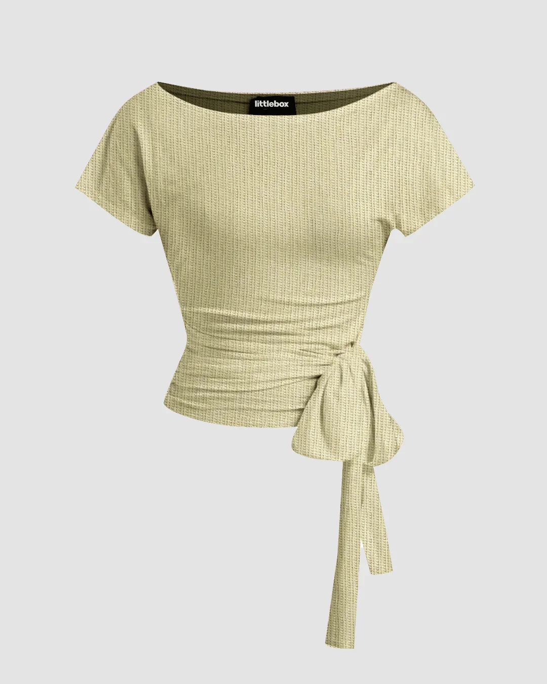 Boat Neck Short Sleeve Knotted Ruched Top