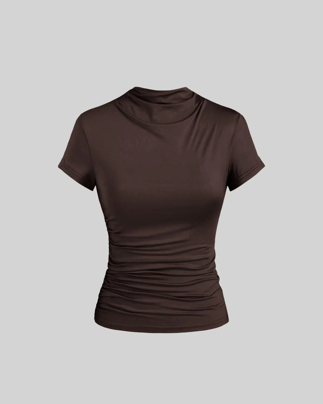Basic Round Neck Short Sleeve Slim Fit Brown Top