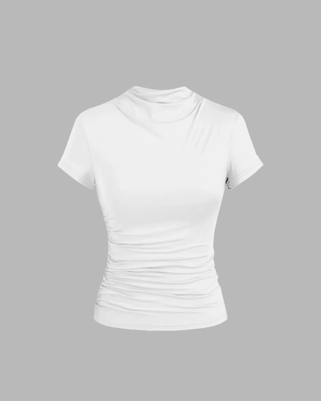 Basic Round Neck Short Sleeve Slim Fit White Top
