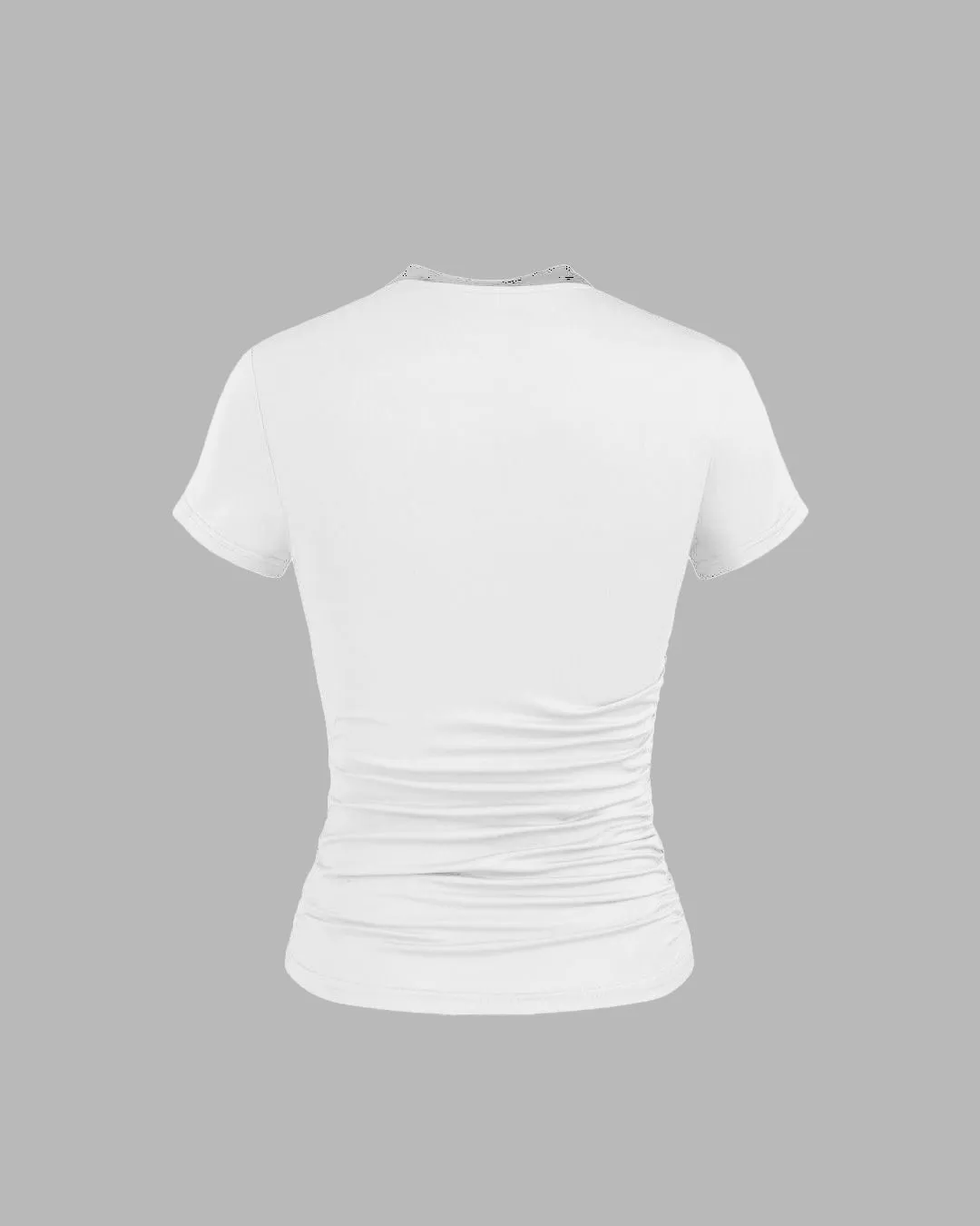 Basic Round Neck Short Sleeve Slim Fit White Top - Image 2