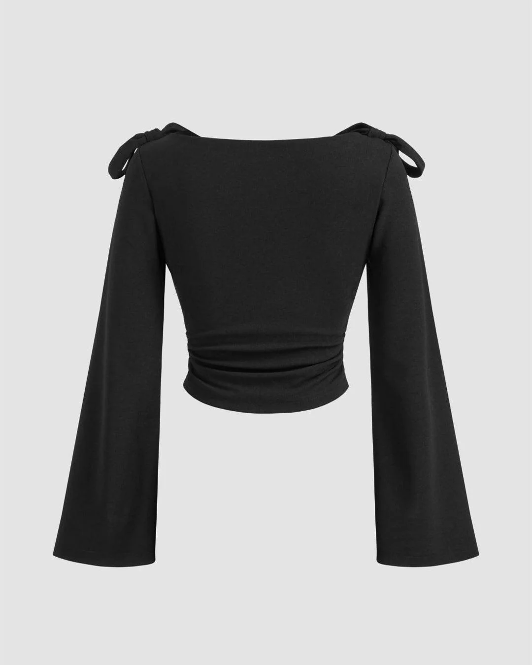 Boat Neck Bow Tie And Long Ruffled Sleeve Top - Image 2