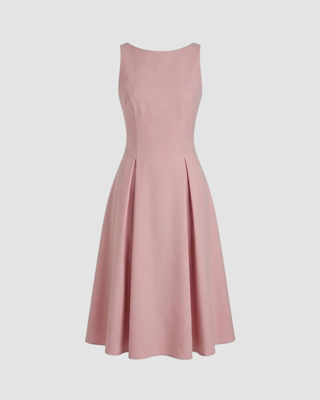 Boat Neck Pleated A-line Midi Cami Dress in Onion pink