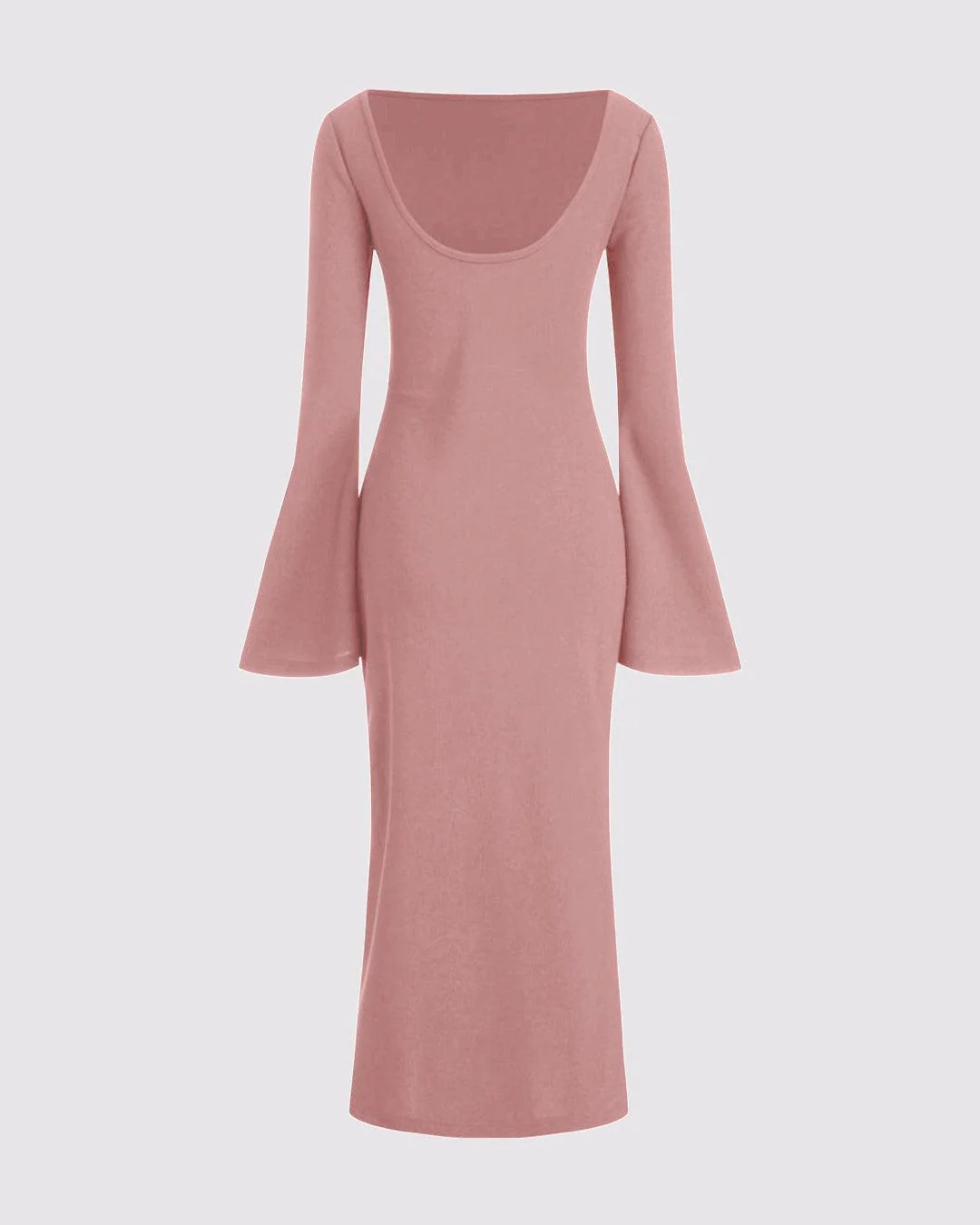 Boat Neck Ruched Bell Sleeve Maxi Dress In Pink - Image 3