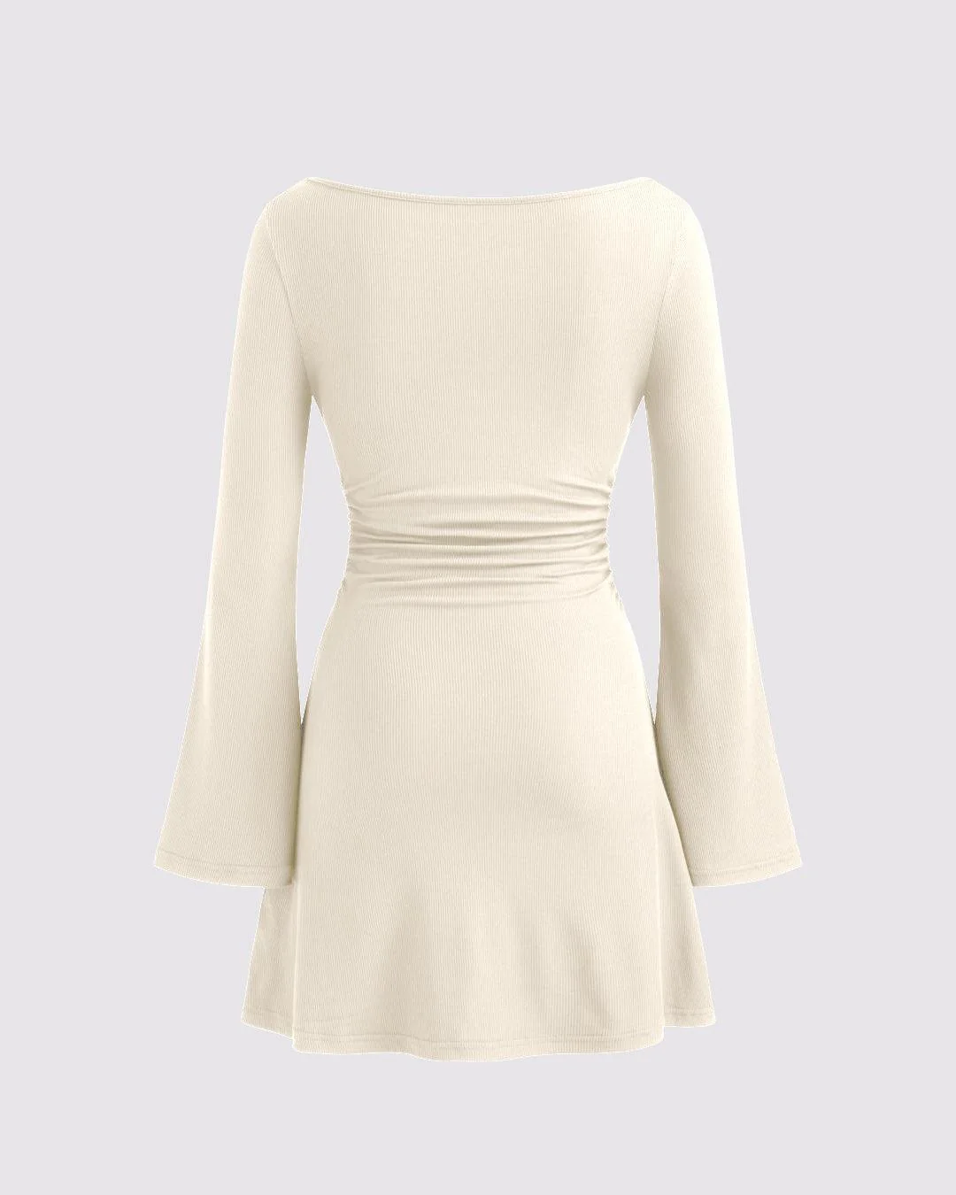 Boat Neck Ruched Mini Dress In Off-White - Image 2