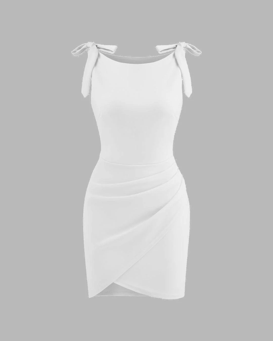 Boat Neckline Solid Bowknot Wrap Ruched Mini Dress