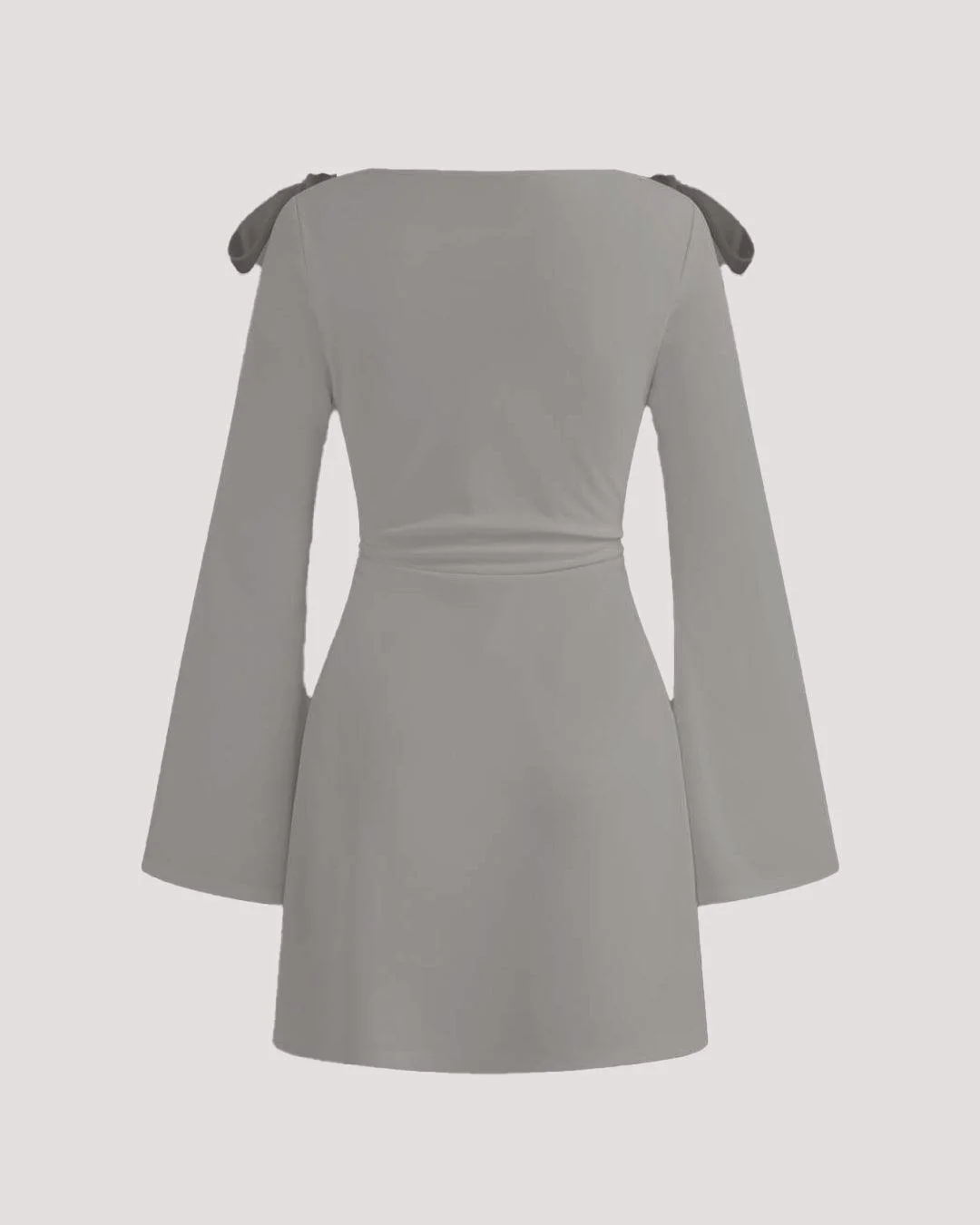 Boat Neckline Solid Ruched Bowknot Mini Dress - Image 2