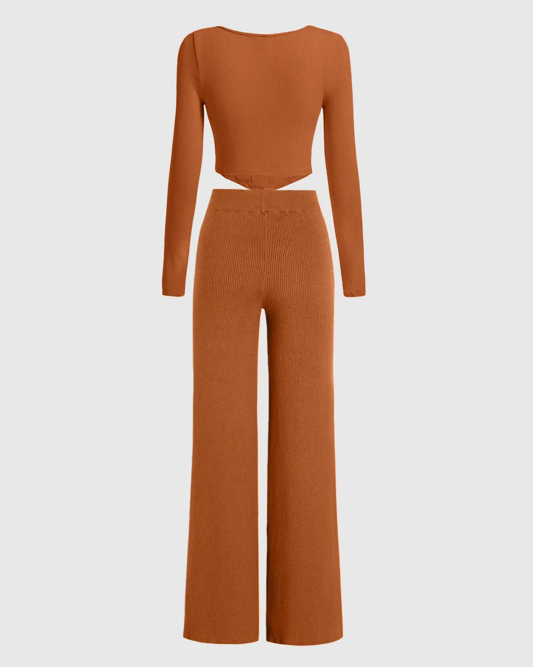 Burnt Orange Summer Ribbed Top & Trouser Coord Set - Image 2