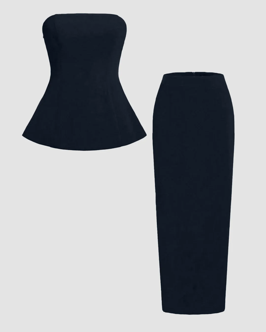 Bustier Crop Top & Midi Pencil Skirt Two piece set in Navy Blue