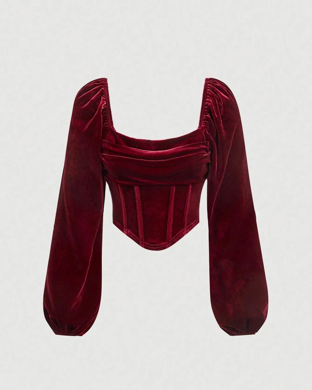 Bustier Square Neck Puff Long Sleeve Velvet Top