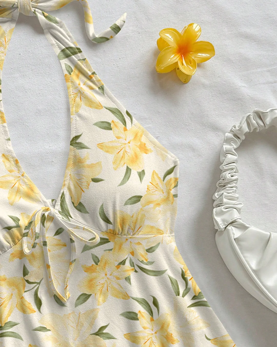 Casual V-Neck Bowknot Wrap Backless Floral Top - Image 3