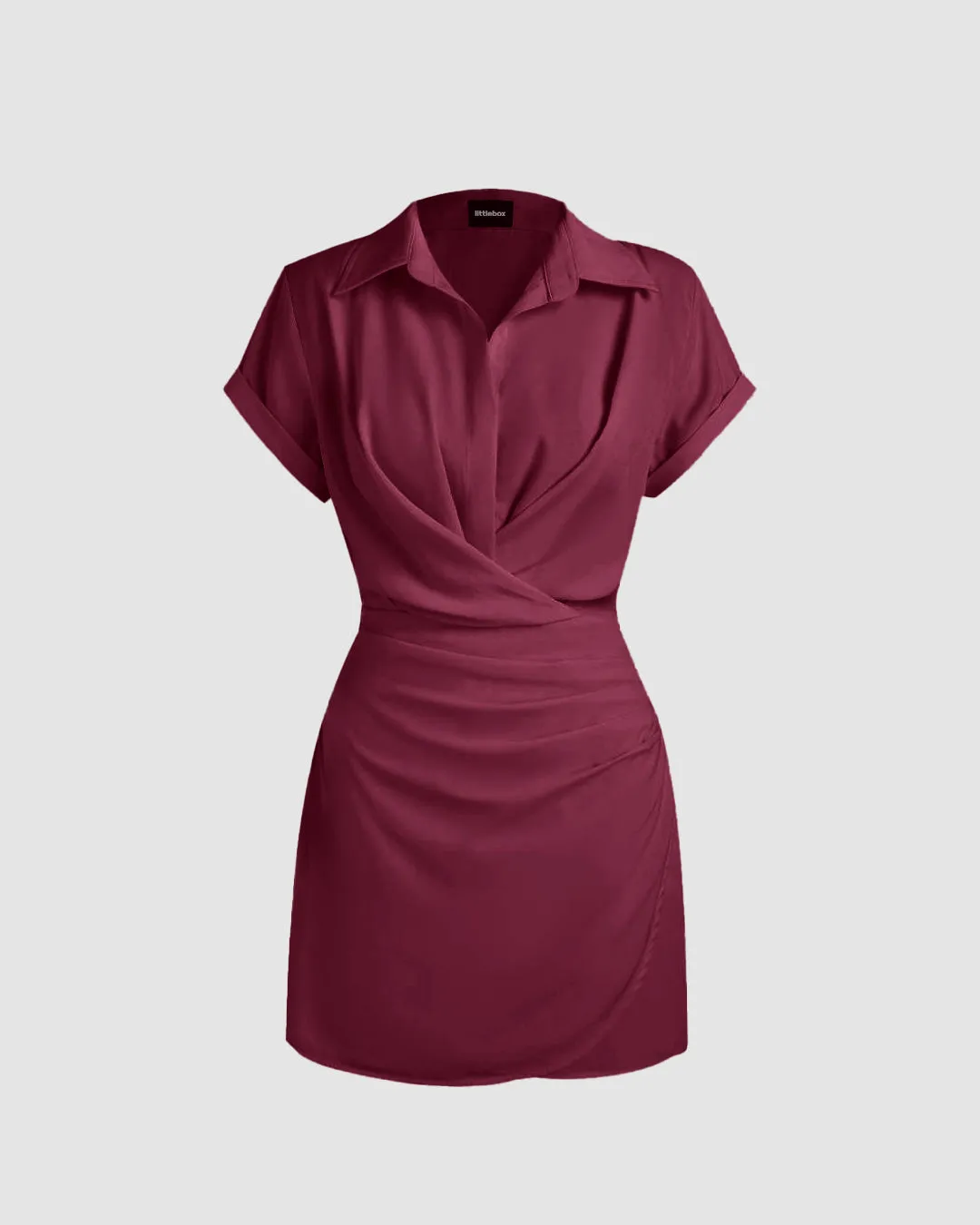 Collar Wrap Buckle Rose Red Mini Dress