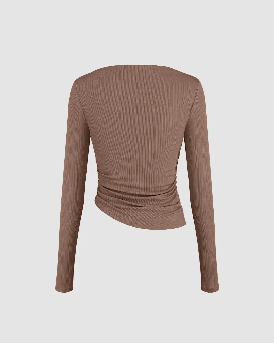 Combo :Asymmetrical Neck Ruched Long Sleeve Tee In Brown and Black - Image 3