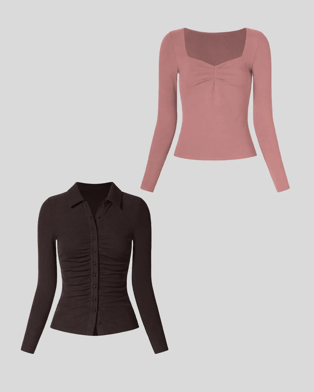 Combo : Button Up Full Sleeve Top & Sweetheart Neck Full Sleeve Knit Top