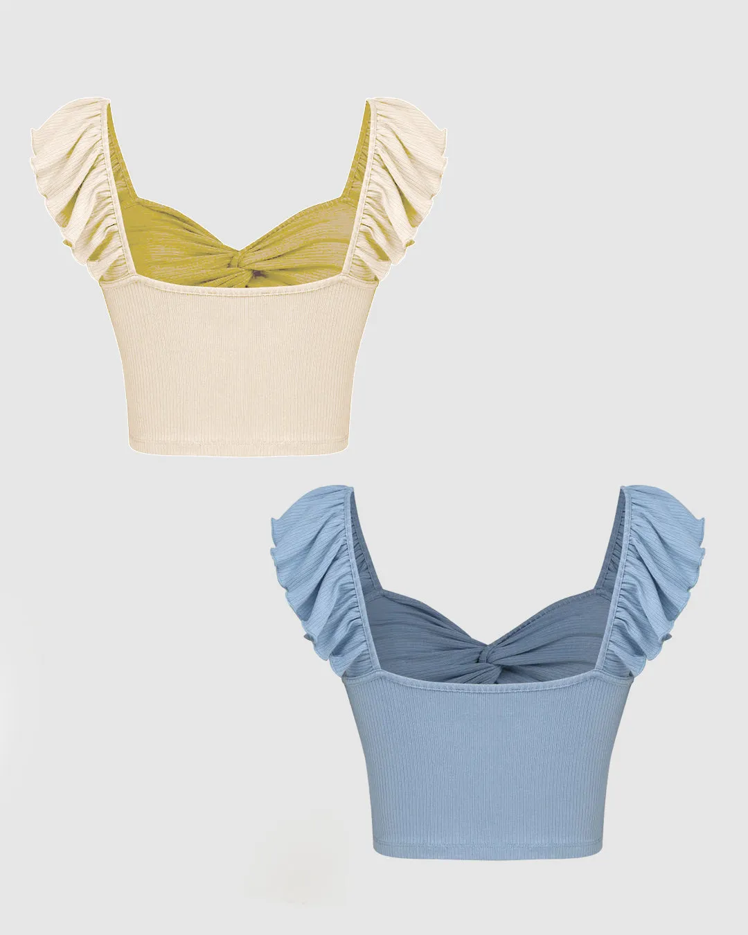 Combo : Cropped Vest Ruffle Top In Off-White and Blue - Image 2