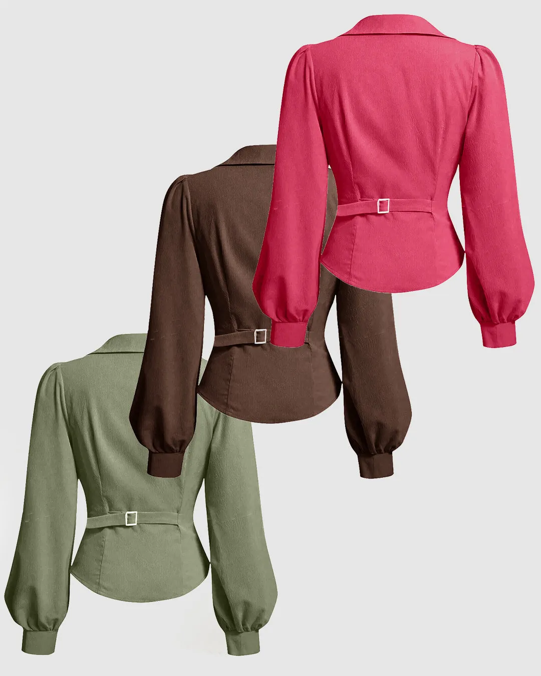 Combo : V Neck Top Wrap Front With Lantern Sleeve in Herbal Green, Chocolate Brown and Hot Pink - Image 2
