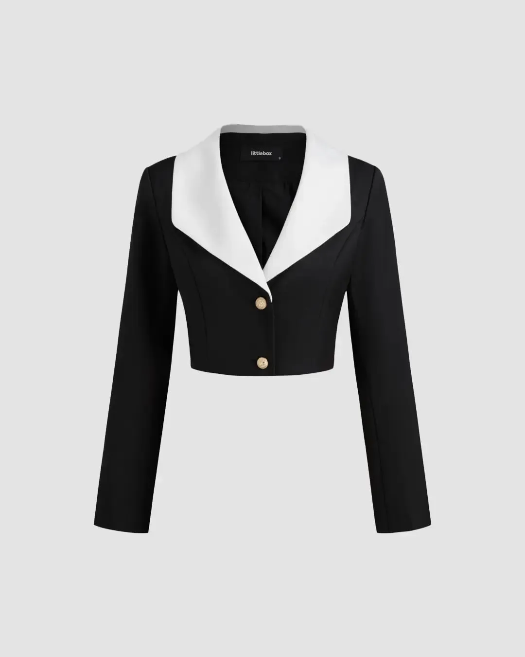 Contrast Collar Cropped Blazer in Black & White