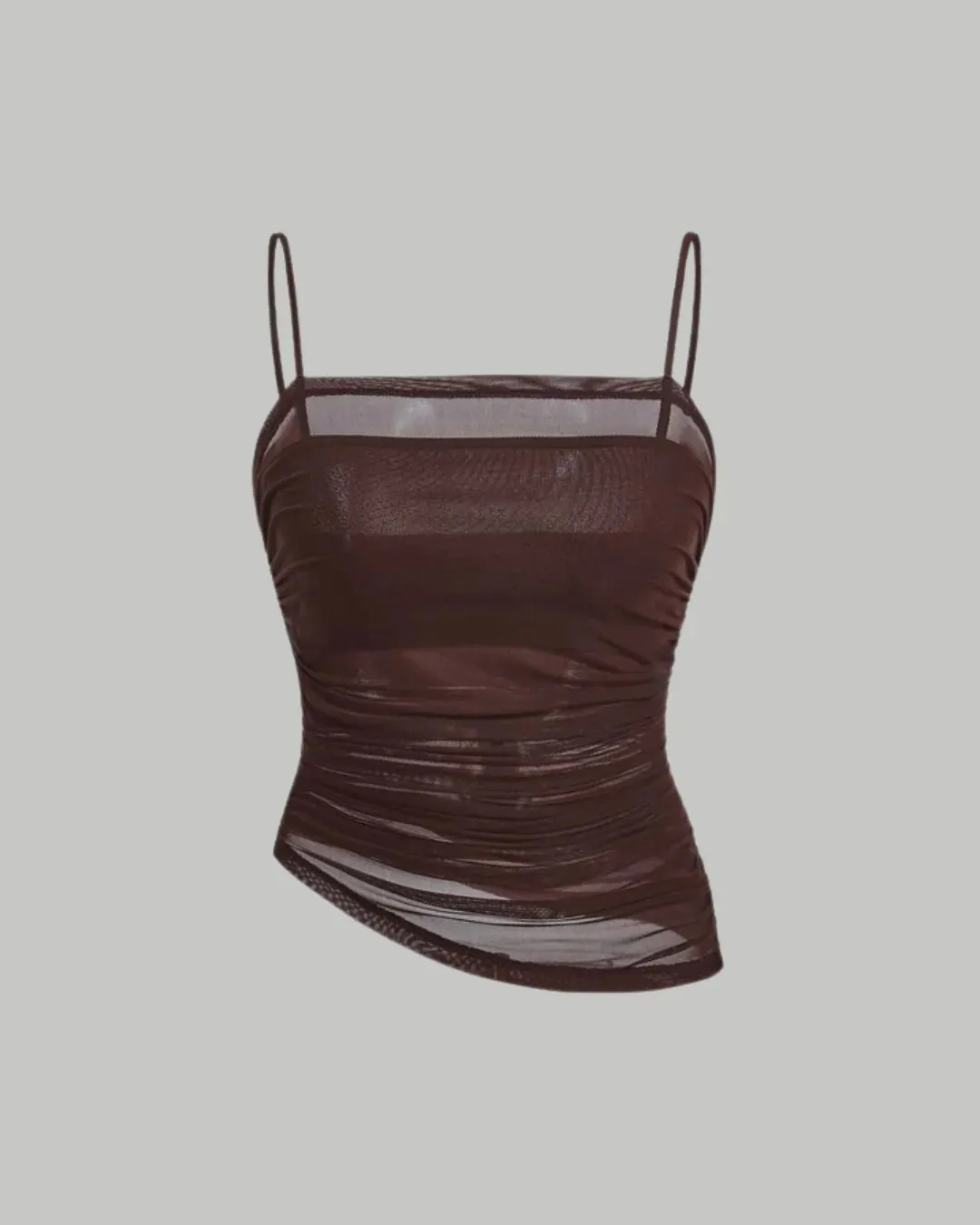 Contrast Mesh Ruched Brown Cami Top