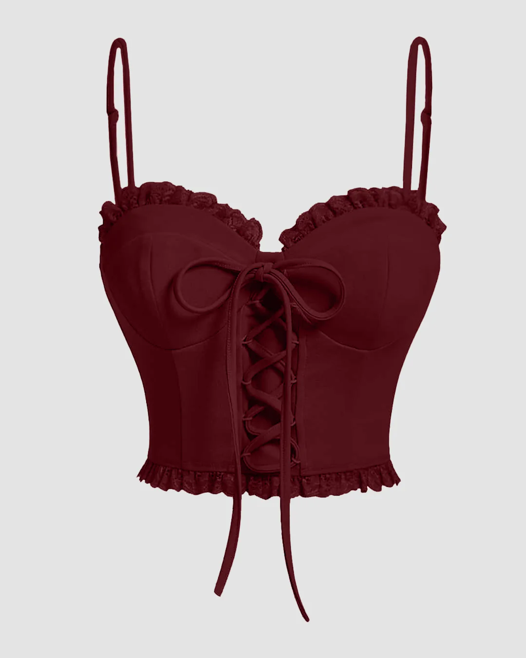 Coquette style Lace Bow String Corset Top in Burgundy