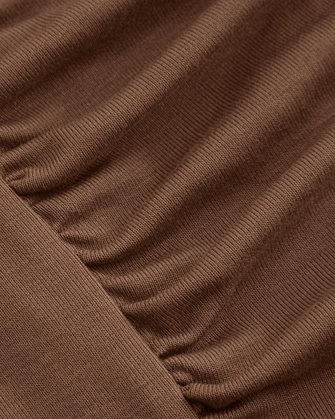 Cowl Neck Ruched Solid Mini Dress Without Belt In Brown - Image 3