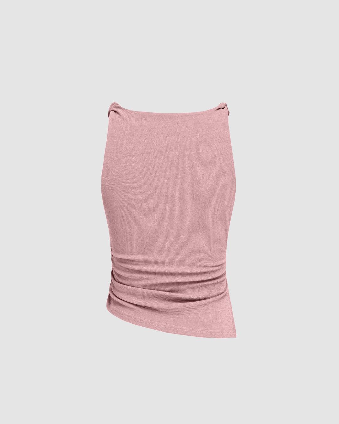 Cowl Neck Solid Ruched Tank Top In Dusty Pink - Image 2