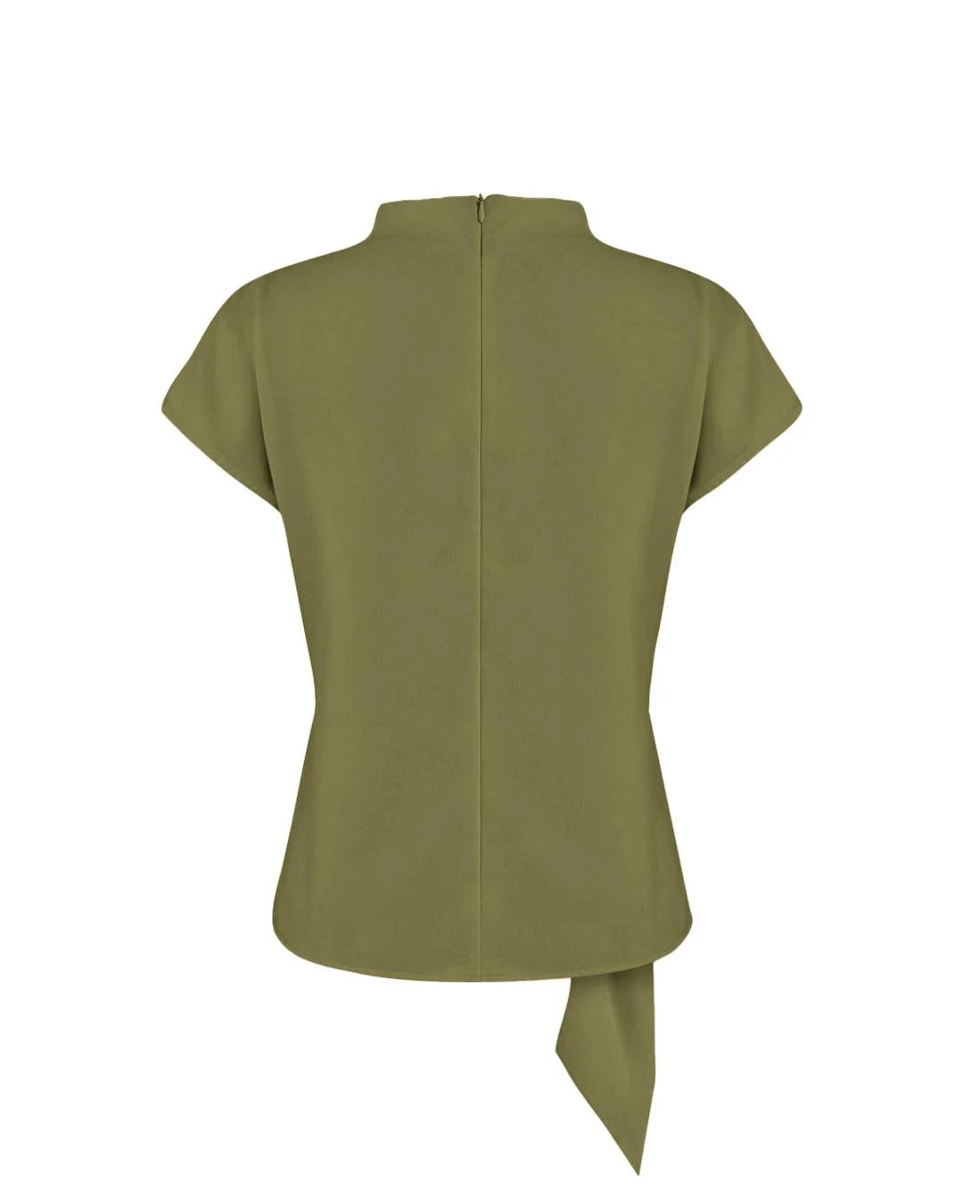 Crew Neck Tie Waist Short Sleeve Green Top - Image 2