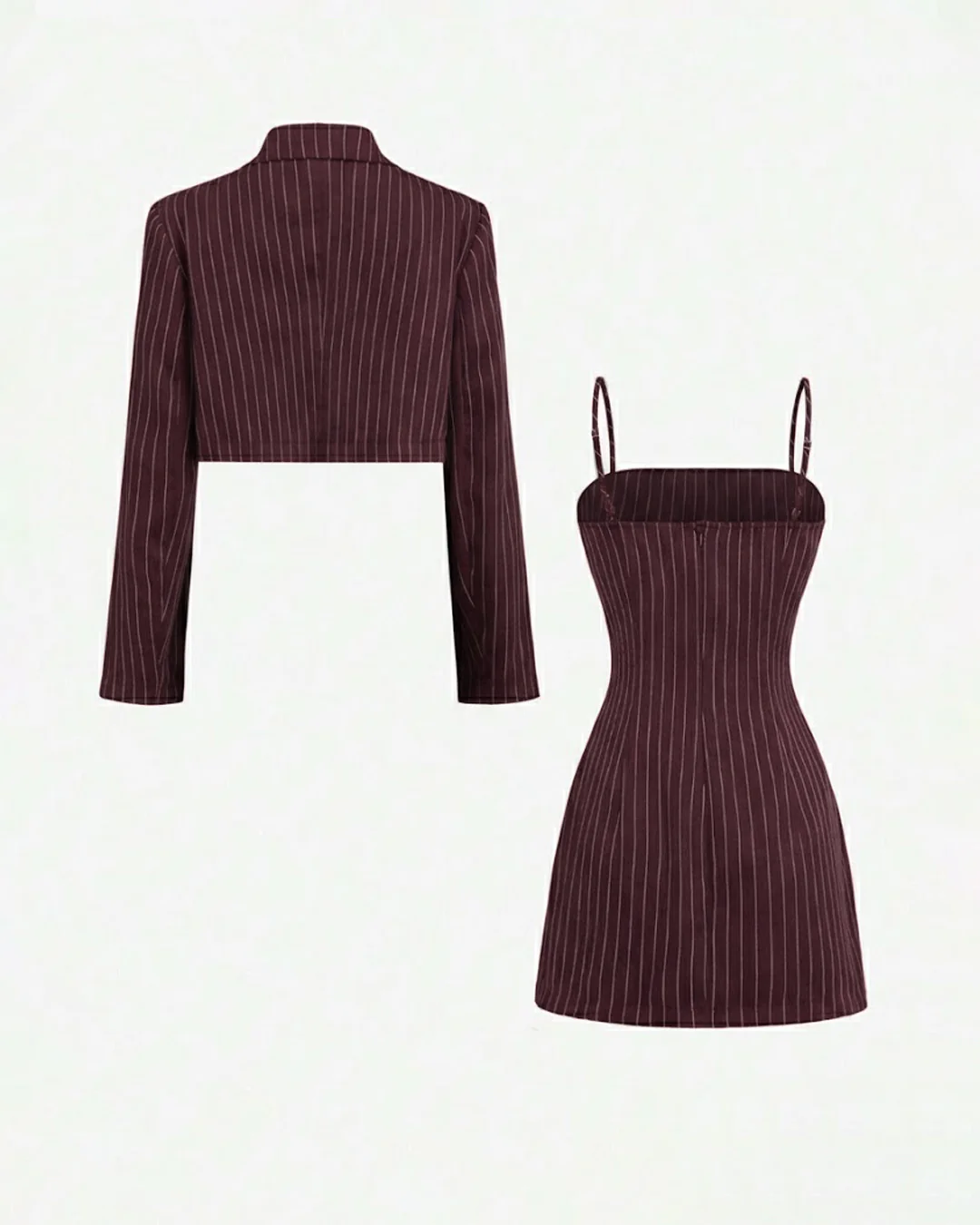 Cropped Pinstripe Blazer and Sleeveless Pinstripe Mini Dress Set - Image 2