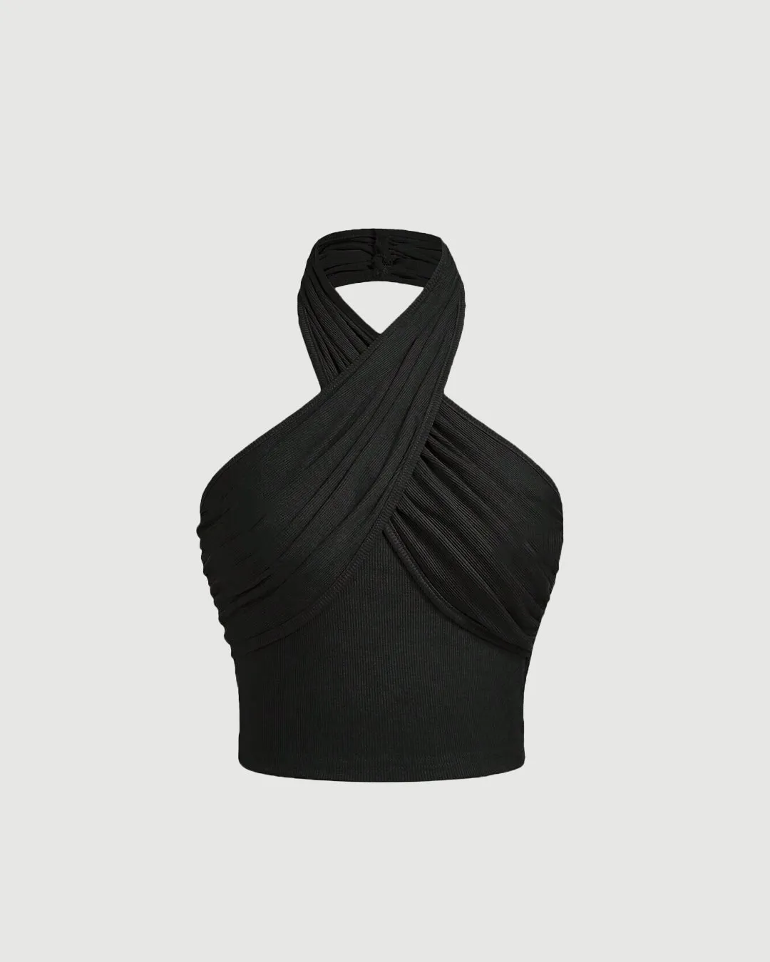 Cross Halter Neck Breast Cup Retraction Black Tank Top