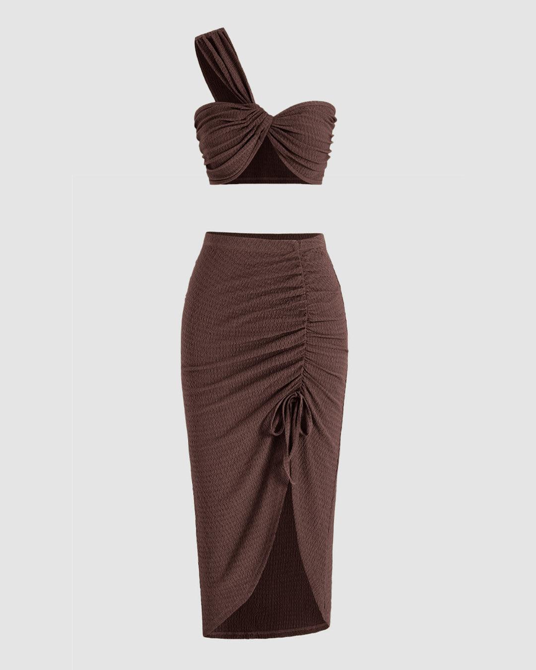 Cut Out Style Top With Skirt Matching  Set