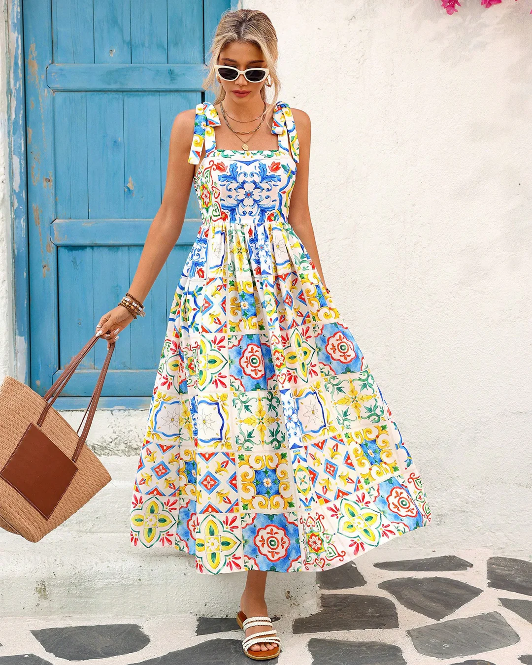 Eden Woven Printed Sleeveless Ankle Length Summer Dress - Image 3