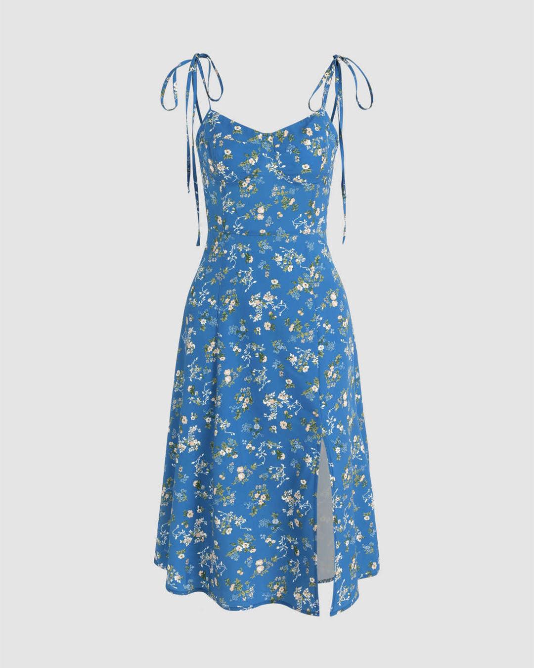 Floral Printed Blue Summer Dress