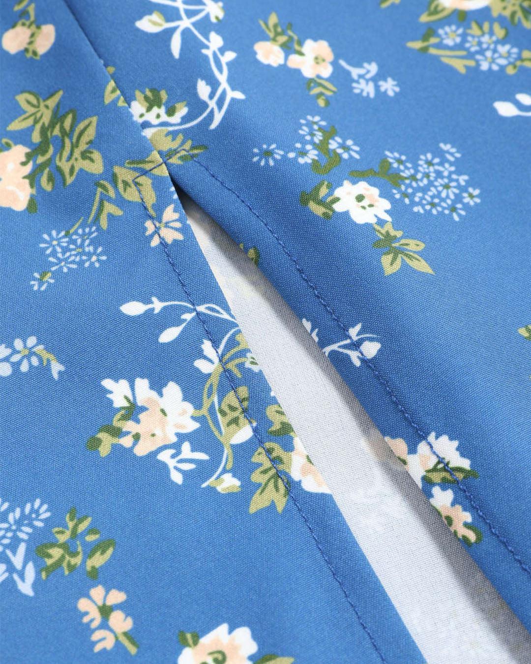 Floral Printed Blue Summer Dress - Image 4