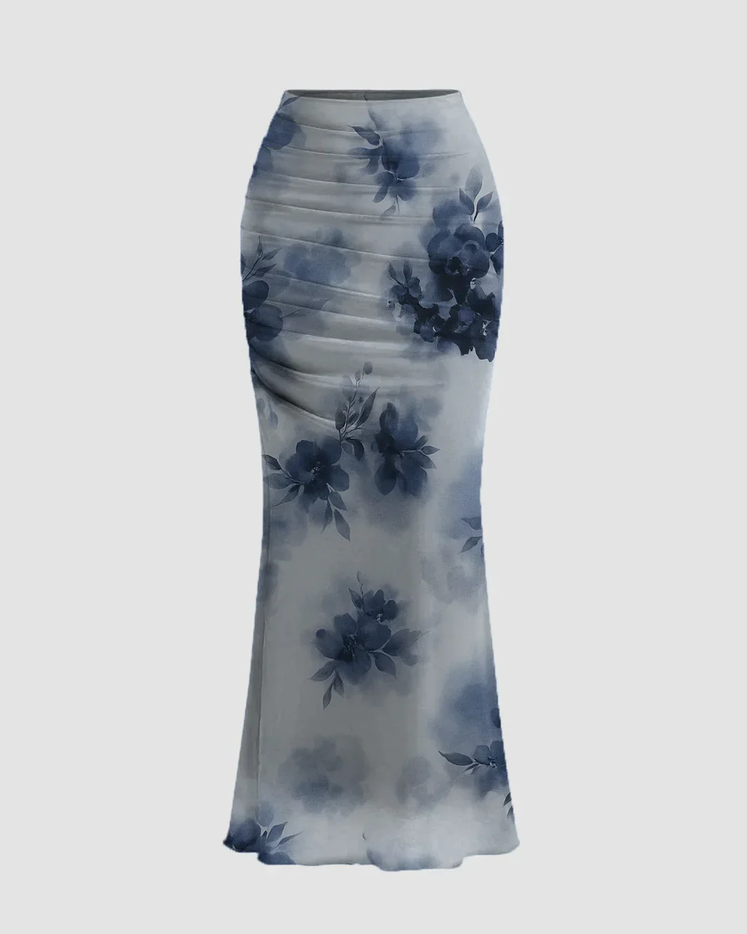 Floral Strapless Crop Top & Ruched Bodycon Maxi Skirt Co-ords Set with scarf - Image 4