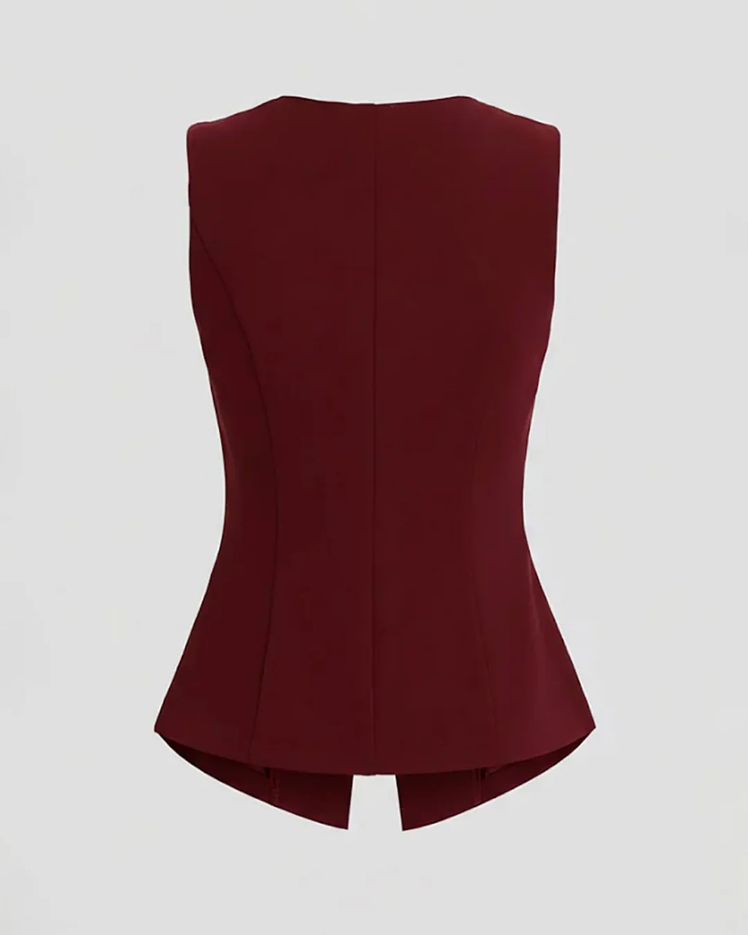 French Style Metal Button Sleeveless Thin Waistcoat in Maroon - Image 2