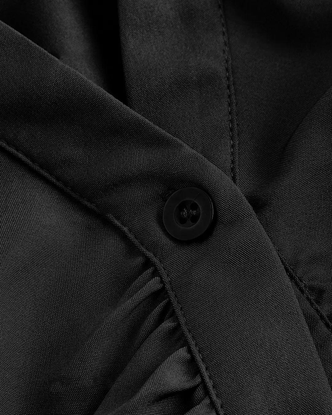 Front Pleated Fitted Long Sleeve Black Shirt - Image 3