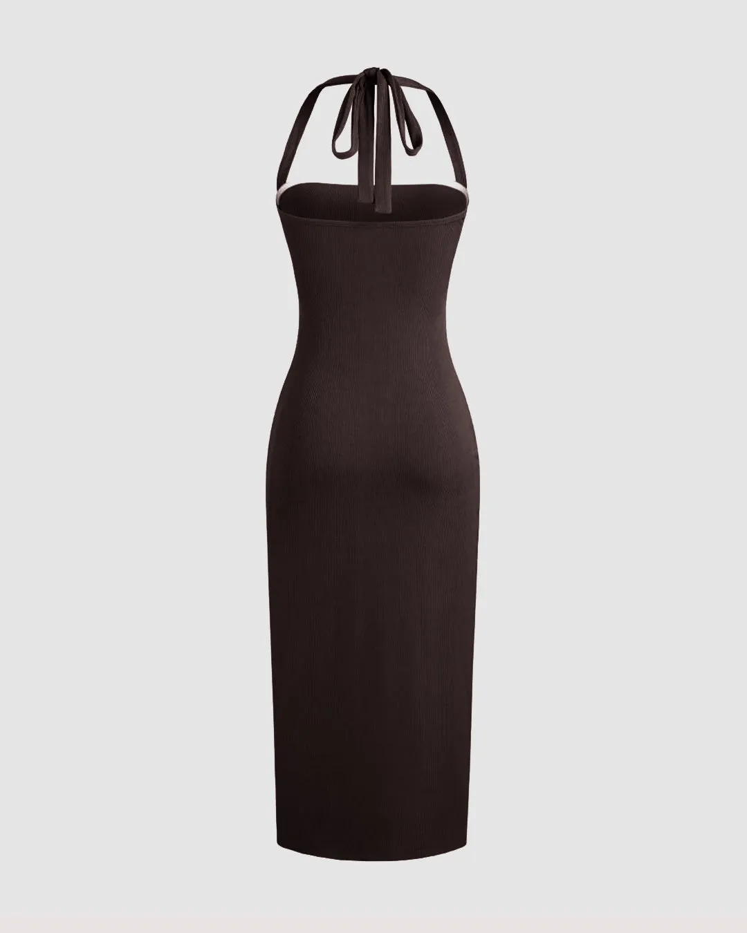 Halter Neck Backless Bodycon Dress In Dark Brown - Image 2