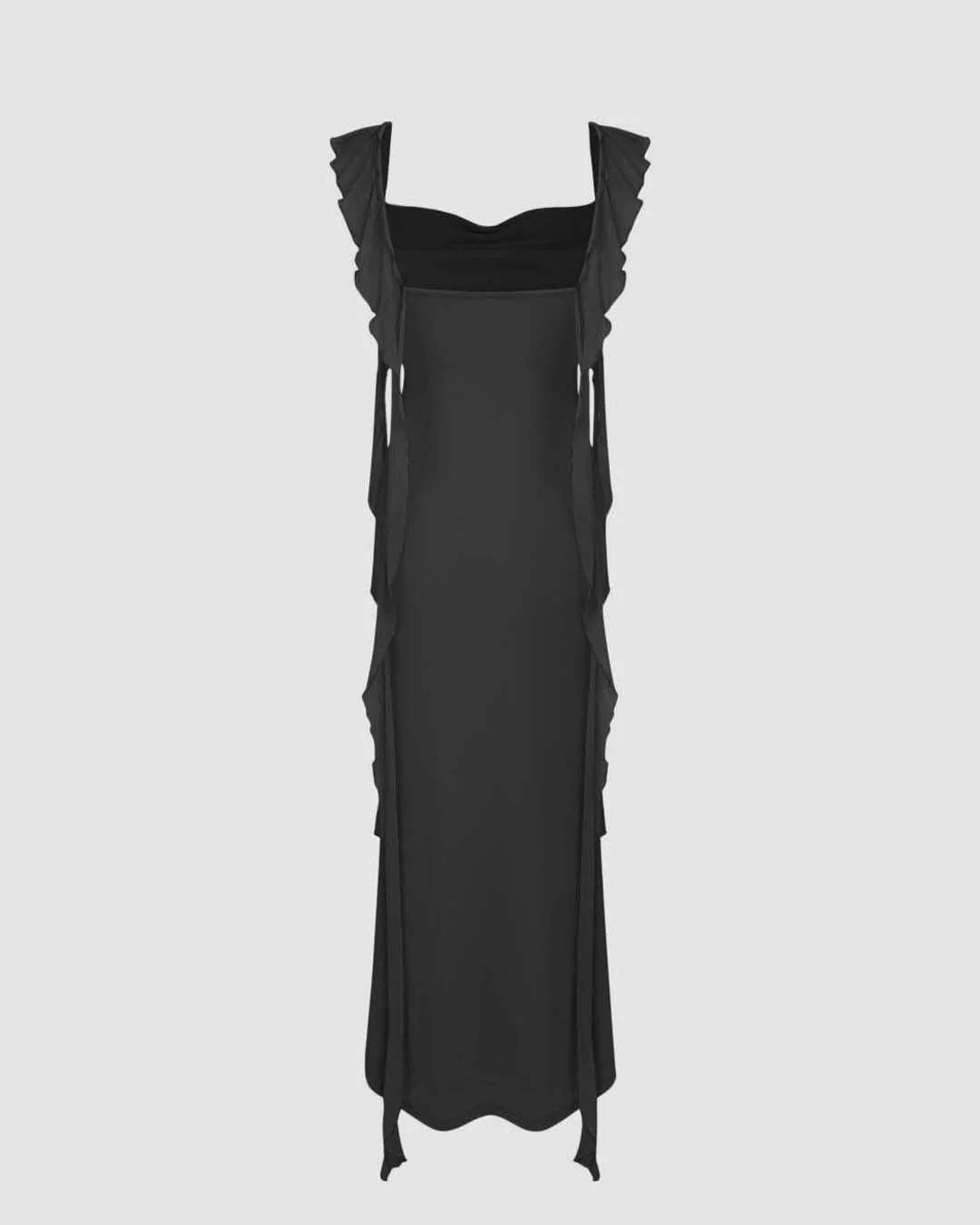 Halter Neck Mesh Ruffle Black Maxi Dress - Image 2