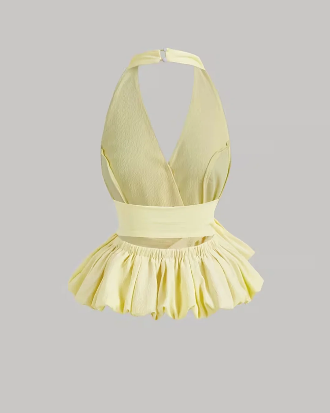 Halter Neck Ruffled Hem Sleeveless Top in French Vanilla - Image 2