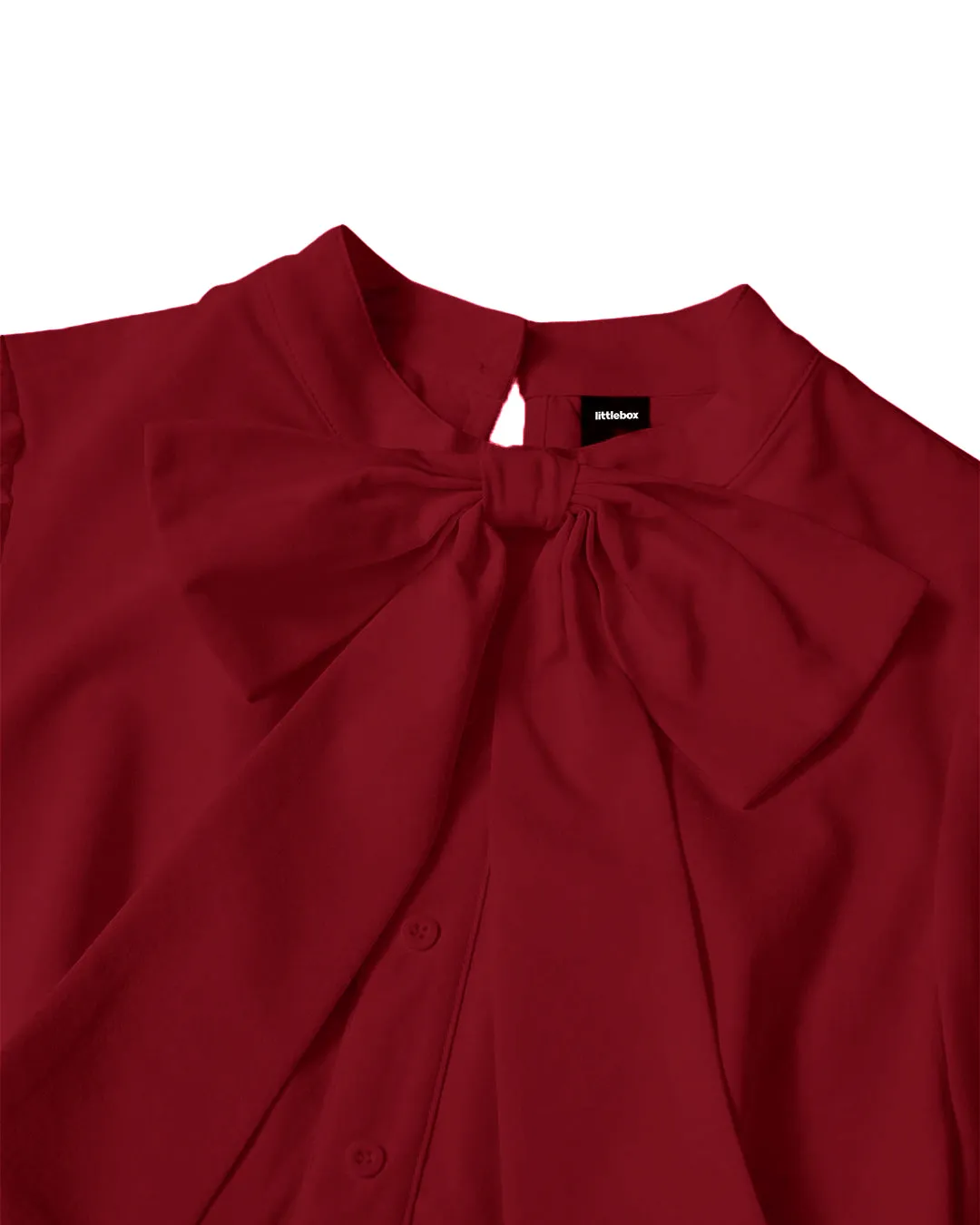 High Neck Puff Sleeve Dress in Cherry - Image 3