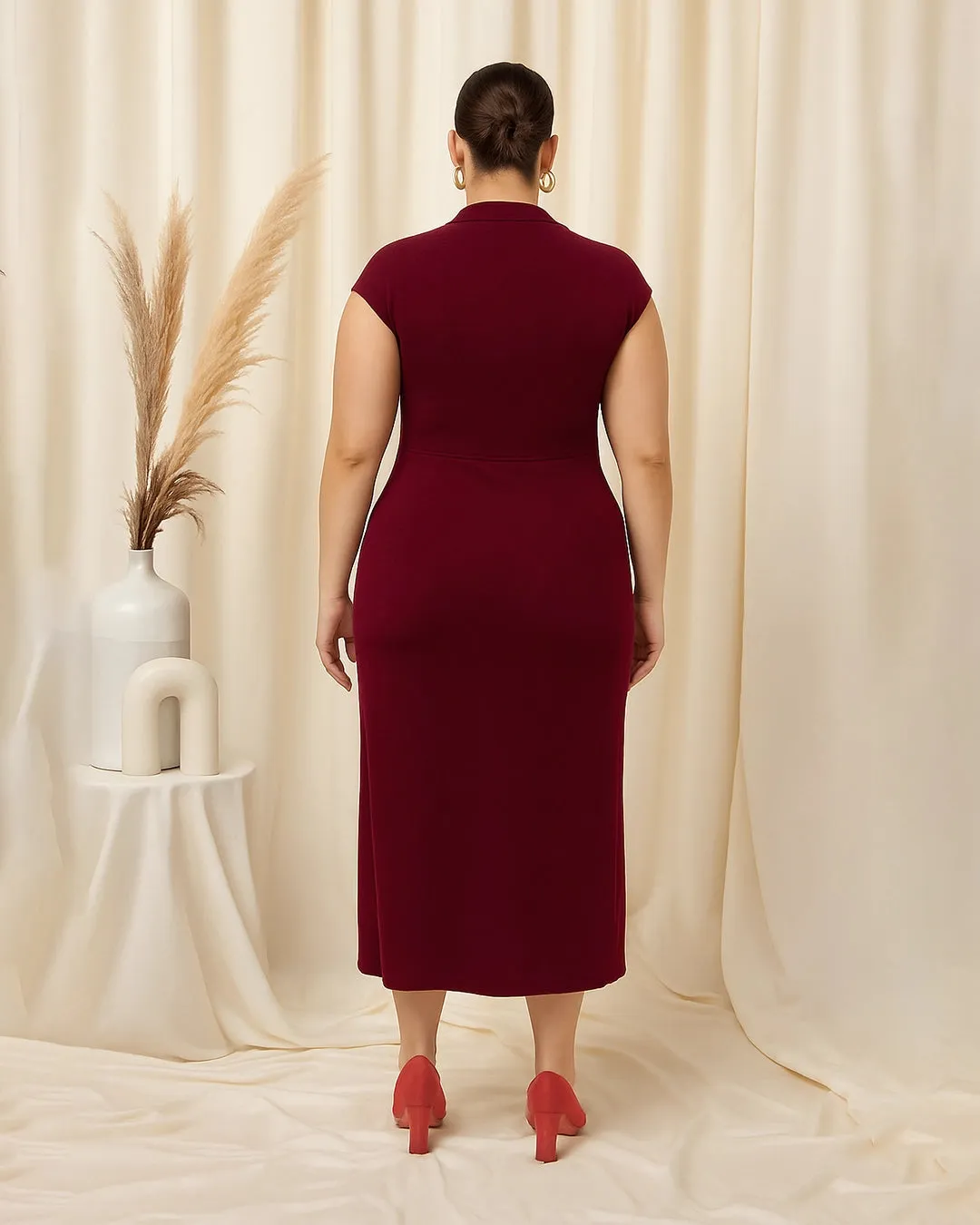 High Neck Twist Ruched Split Maxi Dress Curve & Plus In Redberry - Image 2