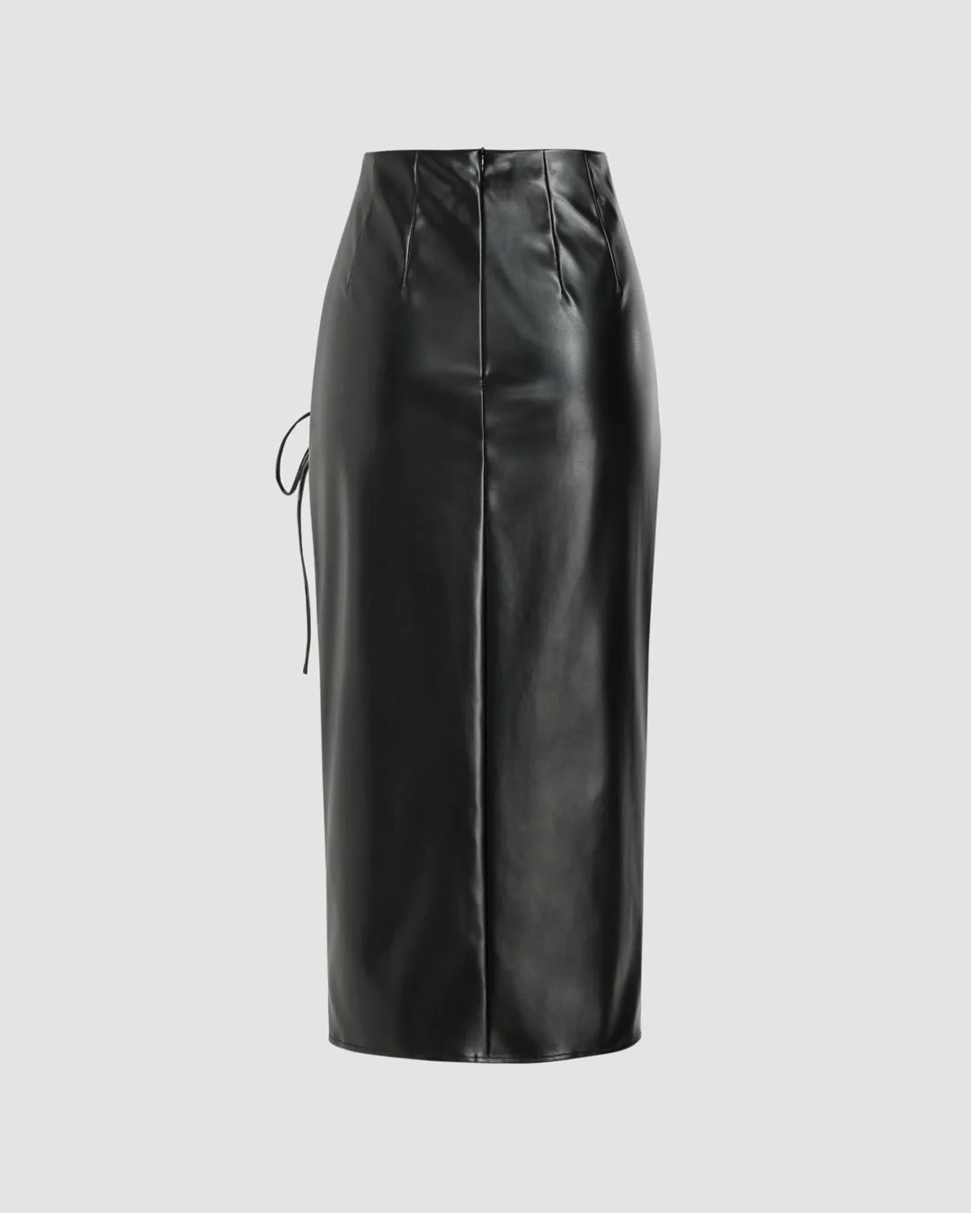 High Waist Drawstring Split Black Maxi Skirt - Image 2