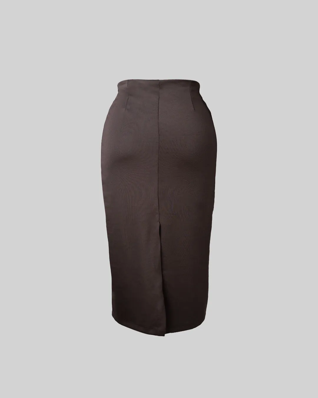 High Waisted Solid Split Thigh Skirt In Dark Brown - Image 2
