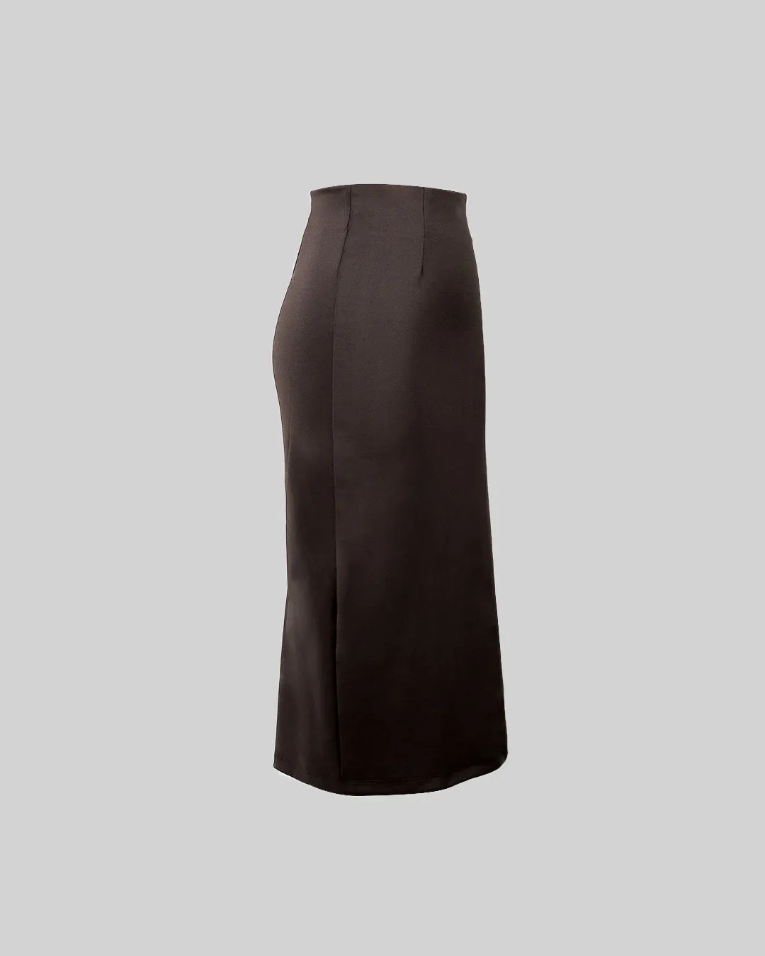 High Waisted Solid Split Thigh Skirt In Dark Brown - Image 3