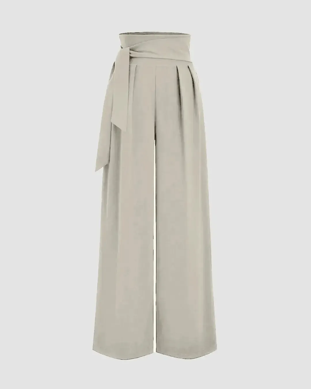 High Waisted Wide Leg Tie Straight Pants In Grey