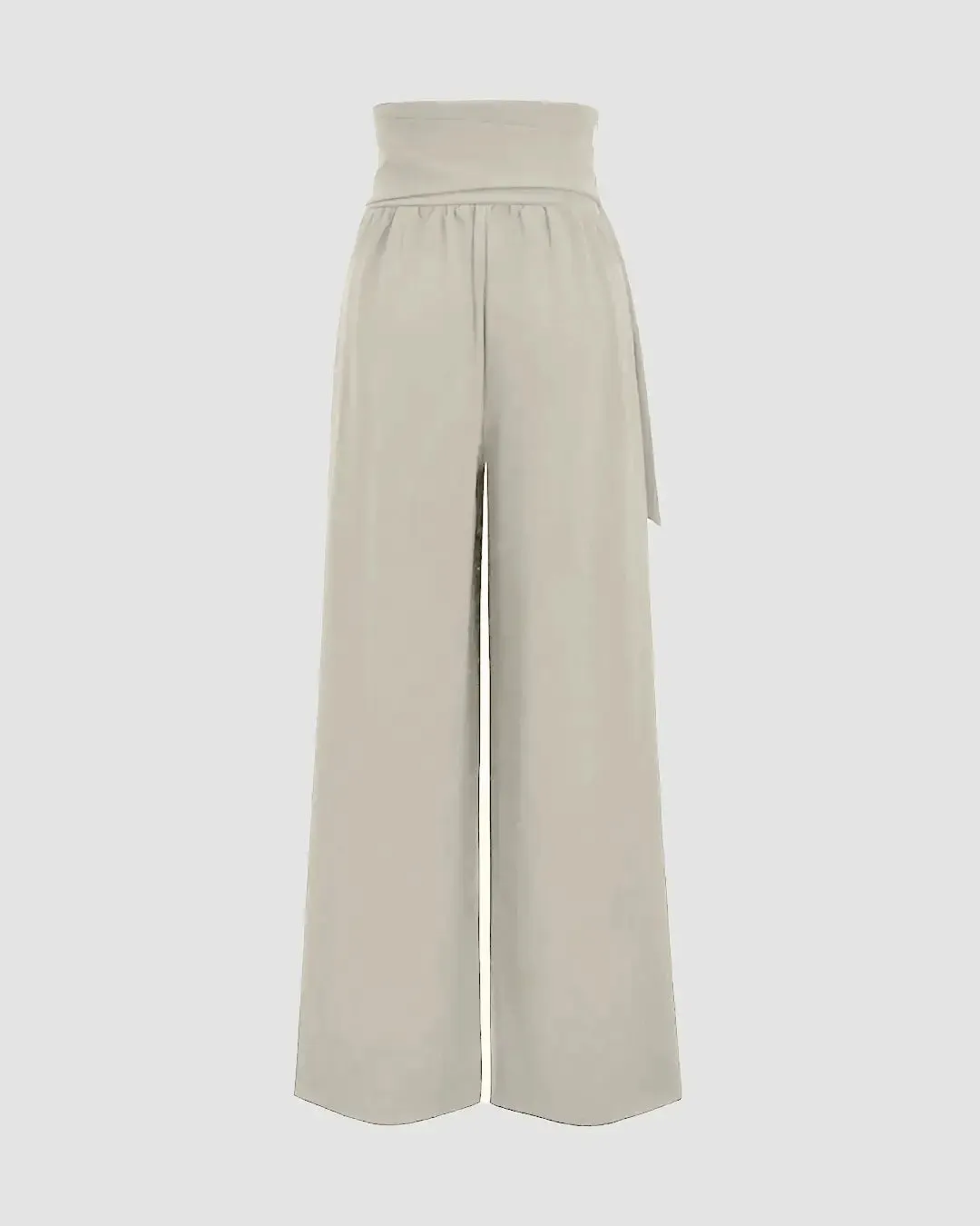 High Waisted Wide Leg Tie Straight Pants In Grey - Image 2