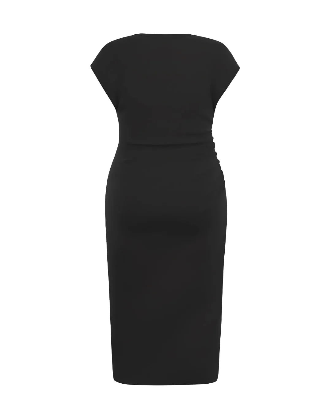 Knitted Short Sleeve Bodycon Dress With Pleated Waist In Black Curve & Plus - Image 2