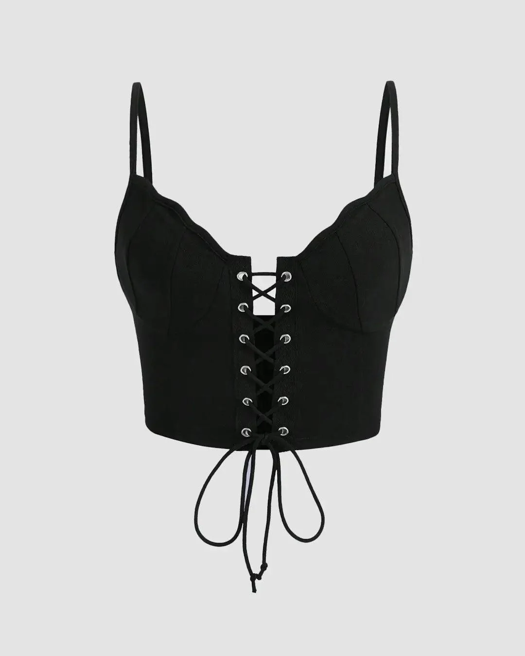Lace Up Front Cami Top In Black