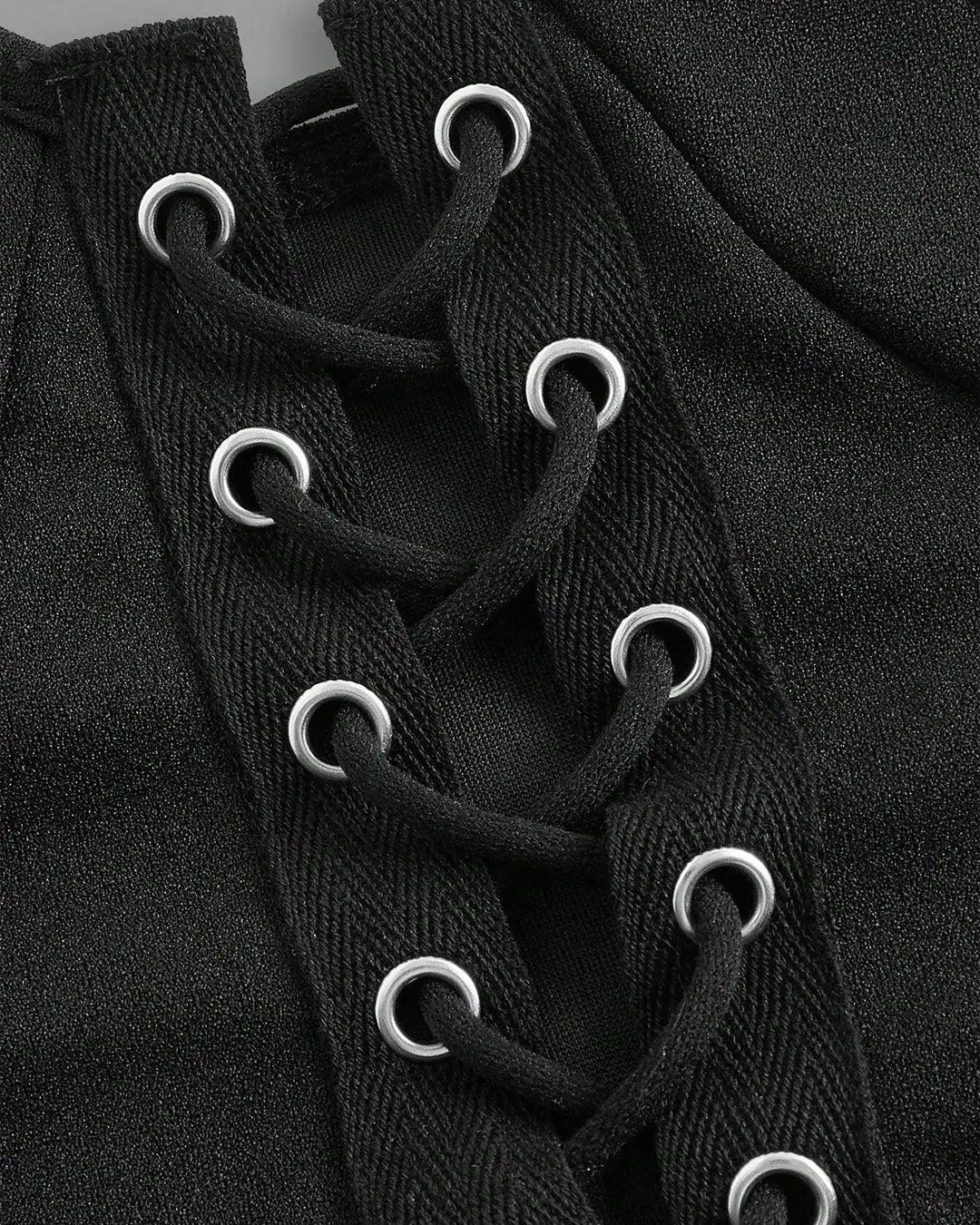 Lace Up Front Cami Top In Black - Image 3